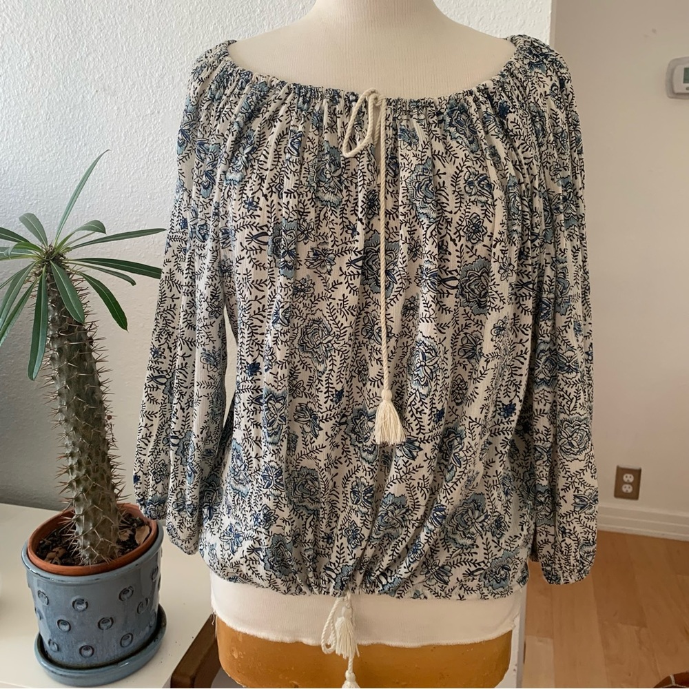 RL Boho Denim & Supply Ralph Lauren peasant blouse with blue and black florals